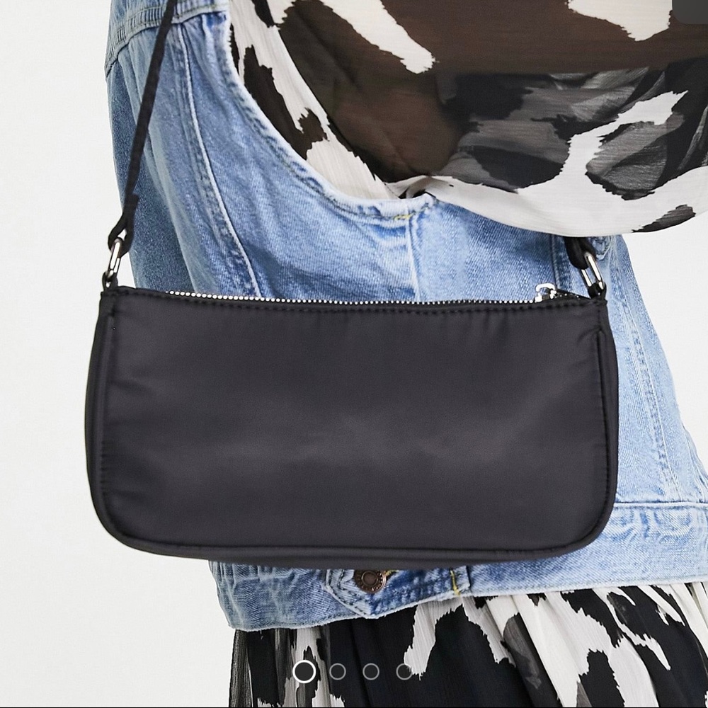 Slim black shoulder bag in recycled nylon